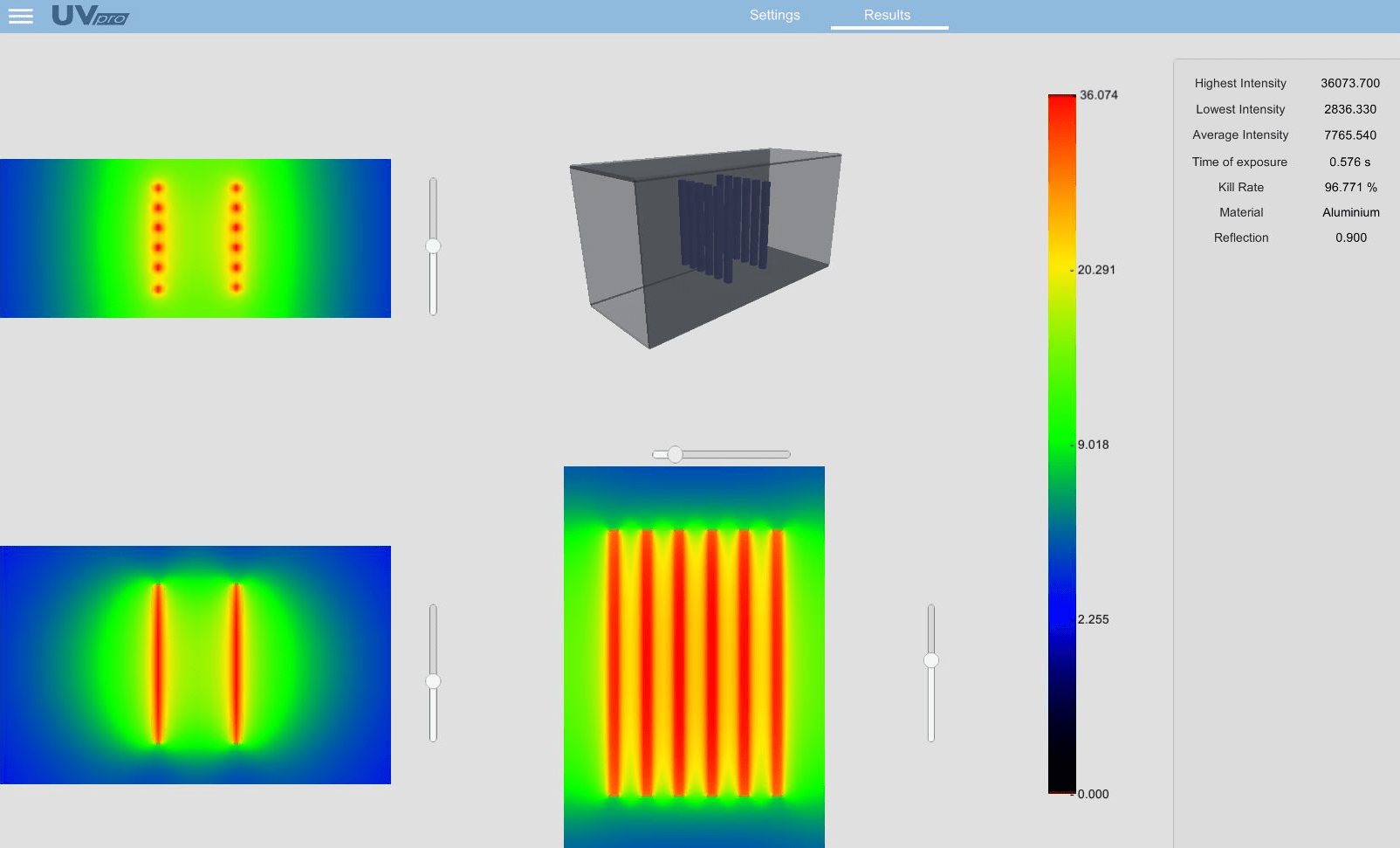 Example of a UVC simulation in an air channel